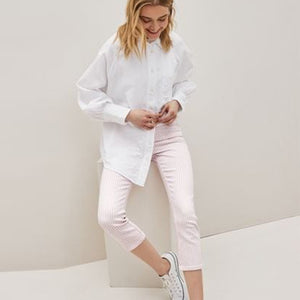 Pink Stripe Cropped Slim Jeans