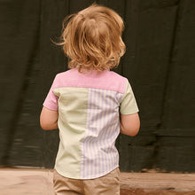 Load image into Gallery viewer, Pastel/Blue Stripe Colourblock Short Sleeve Shirt (3mths-6yrs)
