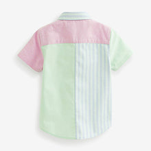 Load image into Gallery viewer, Pastel/Blue Stripe Colourblock Short Sleeve Shirt (3mths-6yrs)
