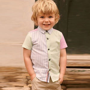 Pastel/Blue Stripe Colourblock Short Sleeve Shirt (3mths-6yrs)
