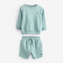 Load image into Gallery viewer, Teal Blue Sweatshirt and Shorts Set (3mths-6yrs)
