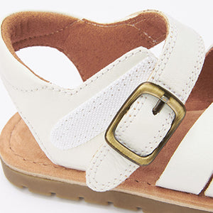White Leather Woven Ankle Strap Sandal (Younger Girls)