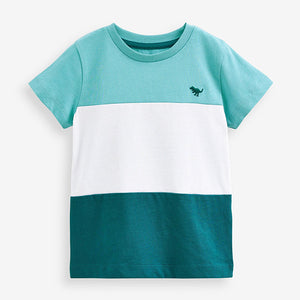 Blue White Stripe Short Sleeve Colourblock T-Shirt (3mths-6yrs)