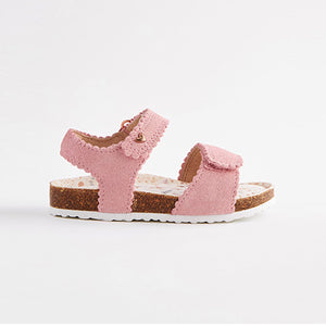 Pink Leather Scallop Corkbed Sandals (Younger Girls)