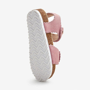 Pink Leather Scallop Corkbed Sandals (Younger Girls)