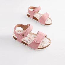 Load image into Gallery viewer, Pink Leather Scallop Corkbed Sandals (Younger Girls)
