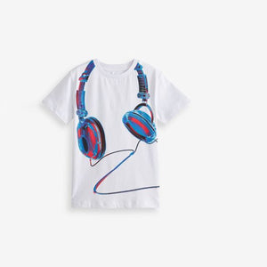 White Headphones Short Sleeve Graphic T-Shirt (4-12yrs)