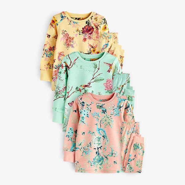 Pink/Yellow/Green Floral Pyjamas 3 Pack (5-12yrs)
