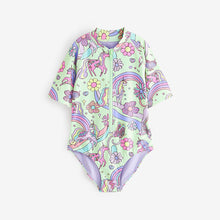 Load image into Gallery viewer, Mint Green Unicorn Short Sleeved Swimsuit (3mths-5yrs)
