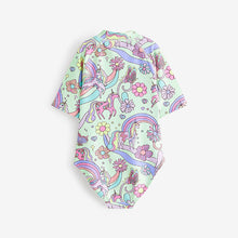 Load image into Gallery viewer, Mint Green Unicorn Short Sleeved Swimsuit (3mths-5yrs)
