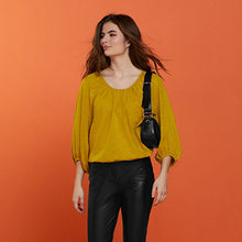 Load image into Gallery viewer, Ochre Yellow Long Sleeve Scoop Neck Blouse
