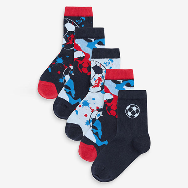 Blue/Red Football Cotton Rich Socks 5 Pack (Boys)