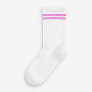 White Cotton Rich Fluro Rib Cushioned Sole Ankle Sports Socks 3 Pack (Older Girls)
