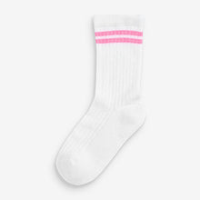 Load image into Gallery viewer, White Cotton Rich Fluro Rib Cushioned Sole Ankle Sports Socks 3 Pack (Older Girls)
