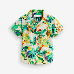 White/Green Jungle Printed Short Sleeve Shirt (3mths-6yrs)