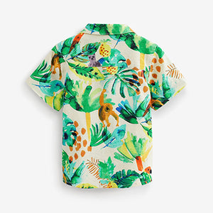 White/Green Jungle Printed Short Sleeve Shirt (3mths-6yrs)