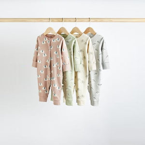 Neutral Printed Baby Sleepsuits 4 Pack (0-2yrs)