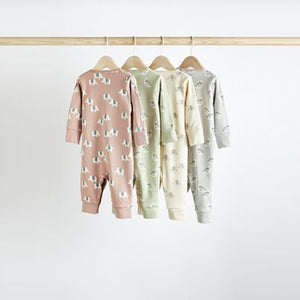 Neutral Printed Baby Sleepsuits 4 Pack (0-2yrs)