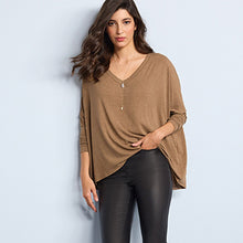 Load image into Gallery viewer, Tan Brown Raw Edge V-Neck Long Sleeve Top
