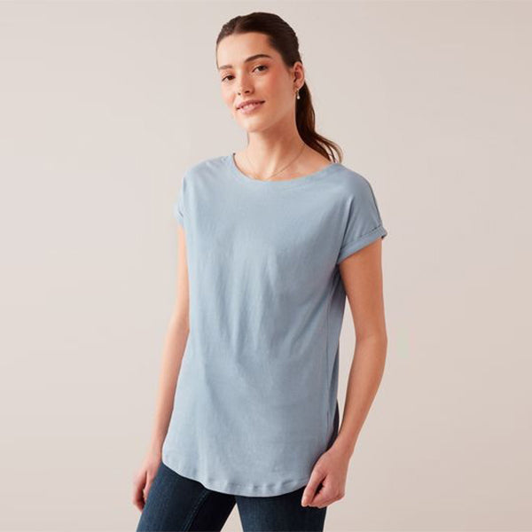 Dusky Blue Round Neck Cap Sleeve T-Shirt