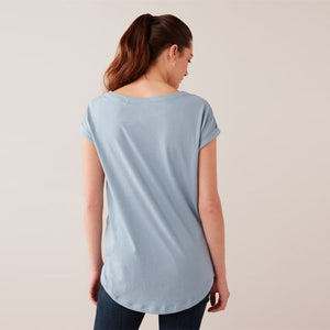 Dusky Blue Round Neck Cap Sleeve T-Shirt