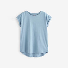 Load image into Gallery viewer, Dusky Blue Round Neck Cap Sleeve T-Shirt
