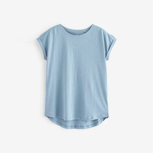 Dusky Blue Round Neck Cap Sleeve T-Shirt