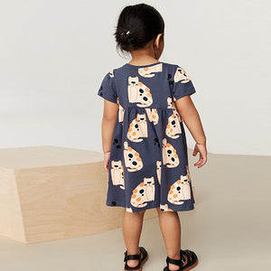 Monochrome Animal Short Sleeve Cotton Jersey Dress (3mths-6yrs)