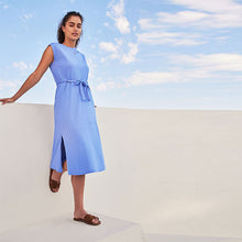 Load image into Gallery viewer, Blue Short Sleeve 100% Cotton Belted T-Shirt Midi Summer Dress
