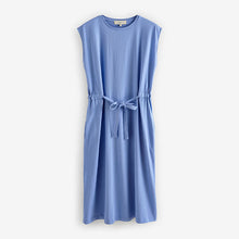 Load image into Gallery viewer, Blue Short Sleeve 100% Cotton Belted T-Shirt Midi Summer Dress
