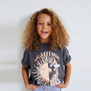 Charcoal Grey/Purple Oversized Graphic T-Shirt (3-12yrs)