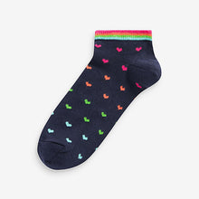 Load image into Gallery viewer, Navy Blue Rainbow Spot Stripe Trainer Socks 5 Pack
