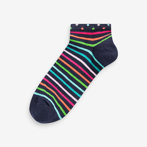 Navy Blue Rainbow Spot Stripe Trainer Socks 5 Pack