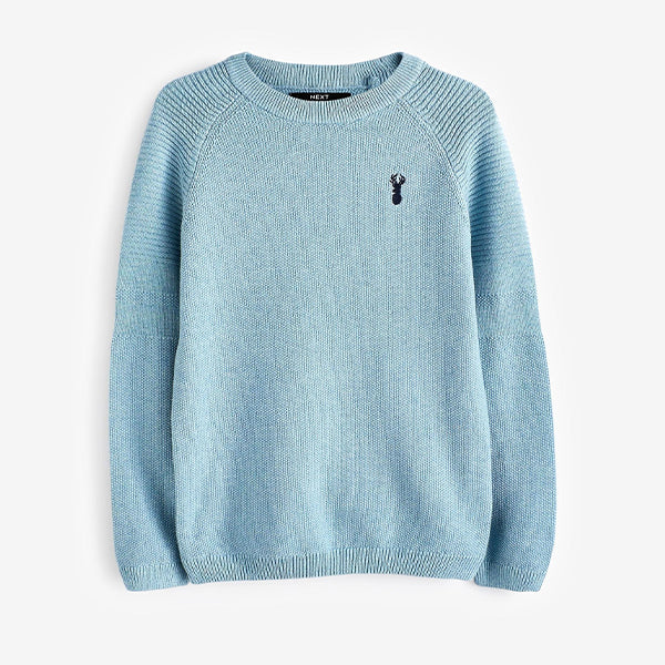 Blue With Stag Textured Crew Jumper (3-12yrs)