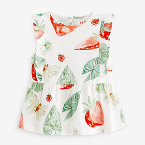 Red/White Strawberry Cotton Frill Peplum Vest (3mths-6yrs)