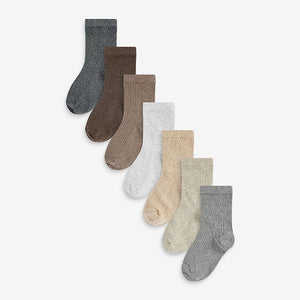 Neutral Cotton Rich Fine Rib Socks 7 Pack (Younger Boys)