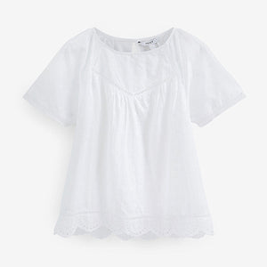 White Short Sleeve Broderie T-Shirt