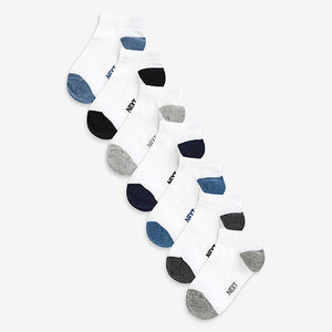 White/Blue/Grey Heel and Toe 7 Pack Cotton Rich Trainer Socks (Older Boys)