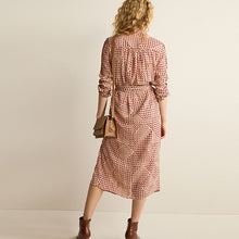 Load image into Gallery viewer, Blush Pink Geo Print Long Sleeve Tie Belt Midi Dress
