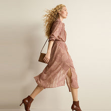 Load image into Gallery viewer, Blush Pink Geo Print Long Sleeve Tie Belt Midi Dress
