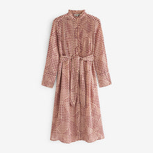 Load image into Gallery viewer, Blush Pink Geo Print Long Sleeve Tie Belt Midi Dress
