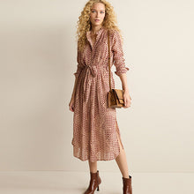 Load image into Gallery viewer, Blush Pink Geo Print Long Sleeve Tie Belt Midi Dress
