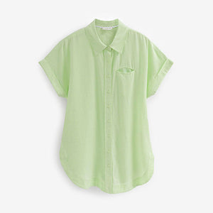 Green Short Sleeve Shirt With Linen