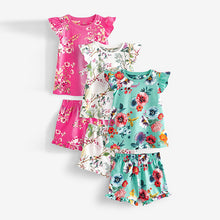 Load image into Gallery viewer, Pink/Blue Floral Short Pyjamas 3 Pack (9mths-8yrs)
