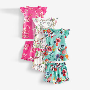 Pink/Blue Floral Short Pyjamas 3 Pack (9mths-8yrs)