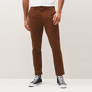 Rust Brown Slim Fit Stretch Chino Trousers