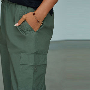 Khaki Green Parachute Cotton Cargo Trousers