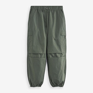 Khaki Green Parachute Cotton Cargo Trousers