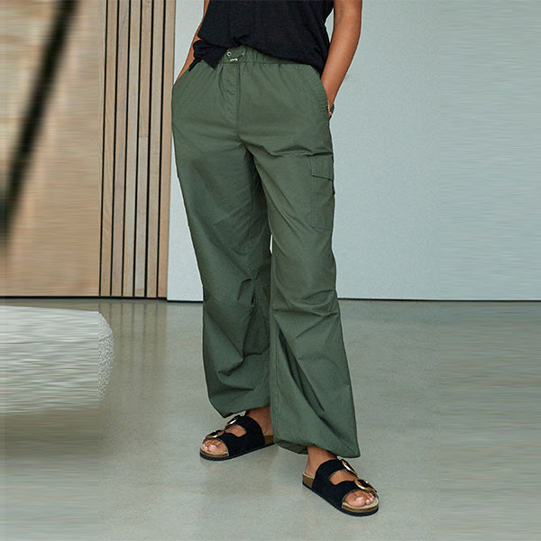 Khaki Green Parachute Cotton Cargo Trousers