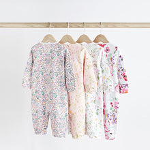 Load image into Gallery viewer, Pink/White Floral Footless Baby Sleepsuits 4 Pack (0mths-18mths)
